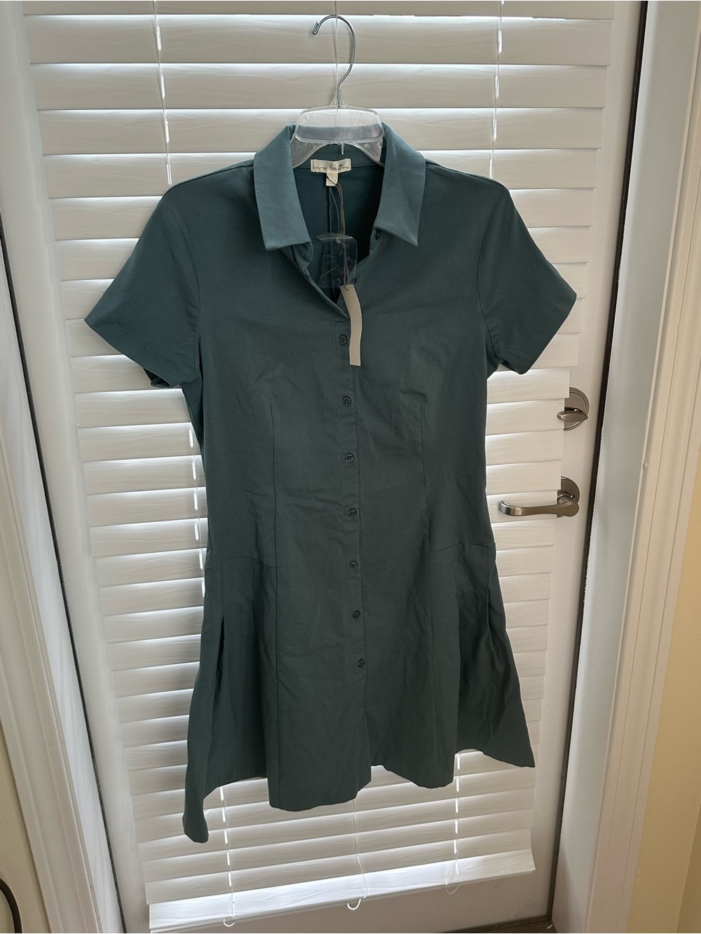 nine britton button-front dress in teal